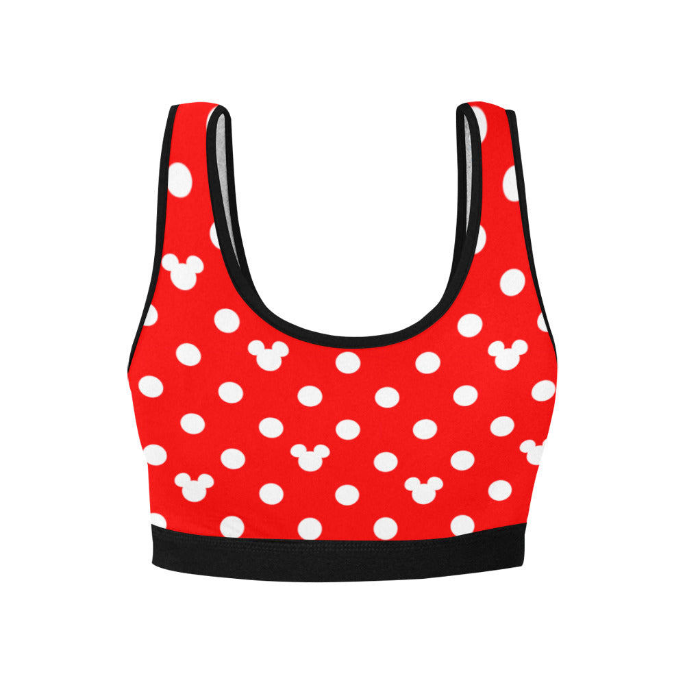 Red With White Mickey Polka Dots Women's Sports Bra