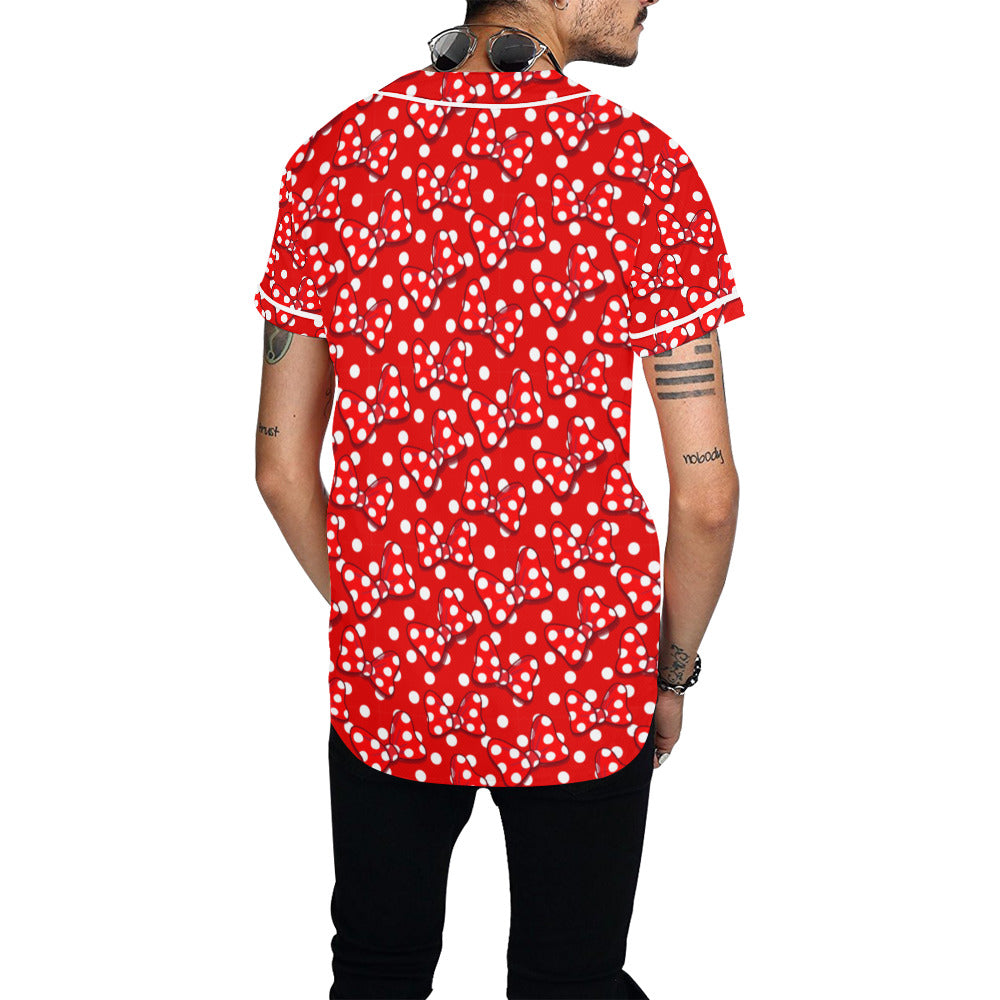 Polka Dots With Red Bows Baseball Jersey