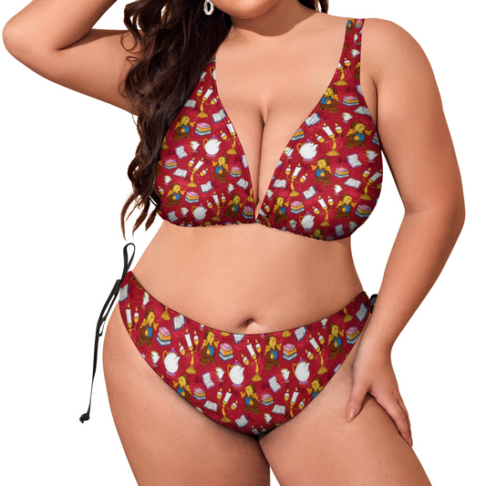 Disney Beauty And The Beast Belle's Friends Plus Size Women's Two Piece Bikini