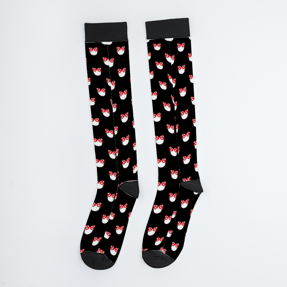 White Polka Dot Red Bow Over Calf Socks