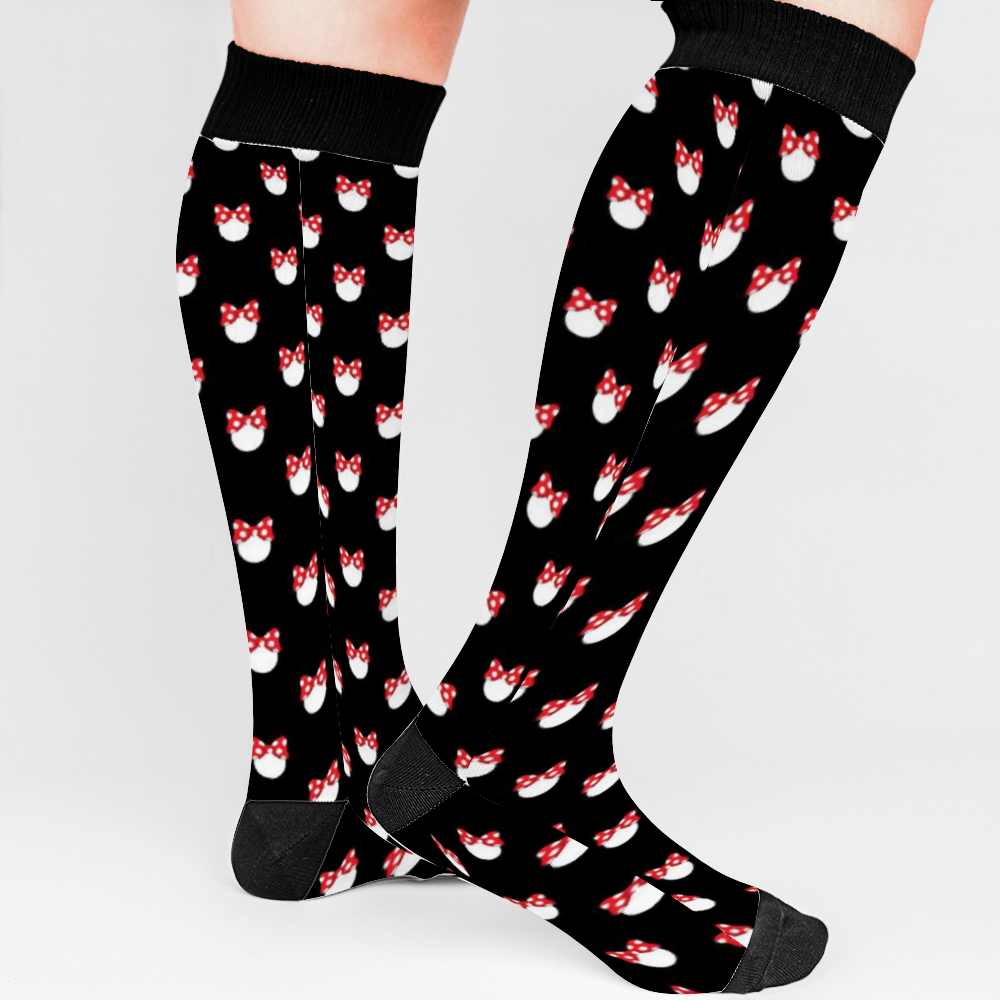 White Polka Dot Red Bow Over Calf Socks