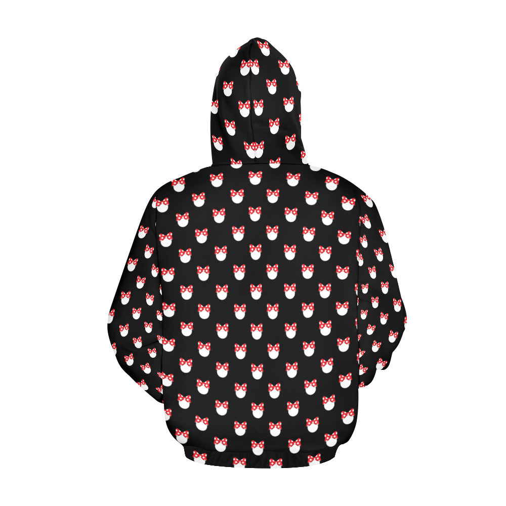 White Polka Dot Red Bow Hoodie for Women