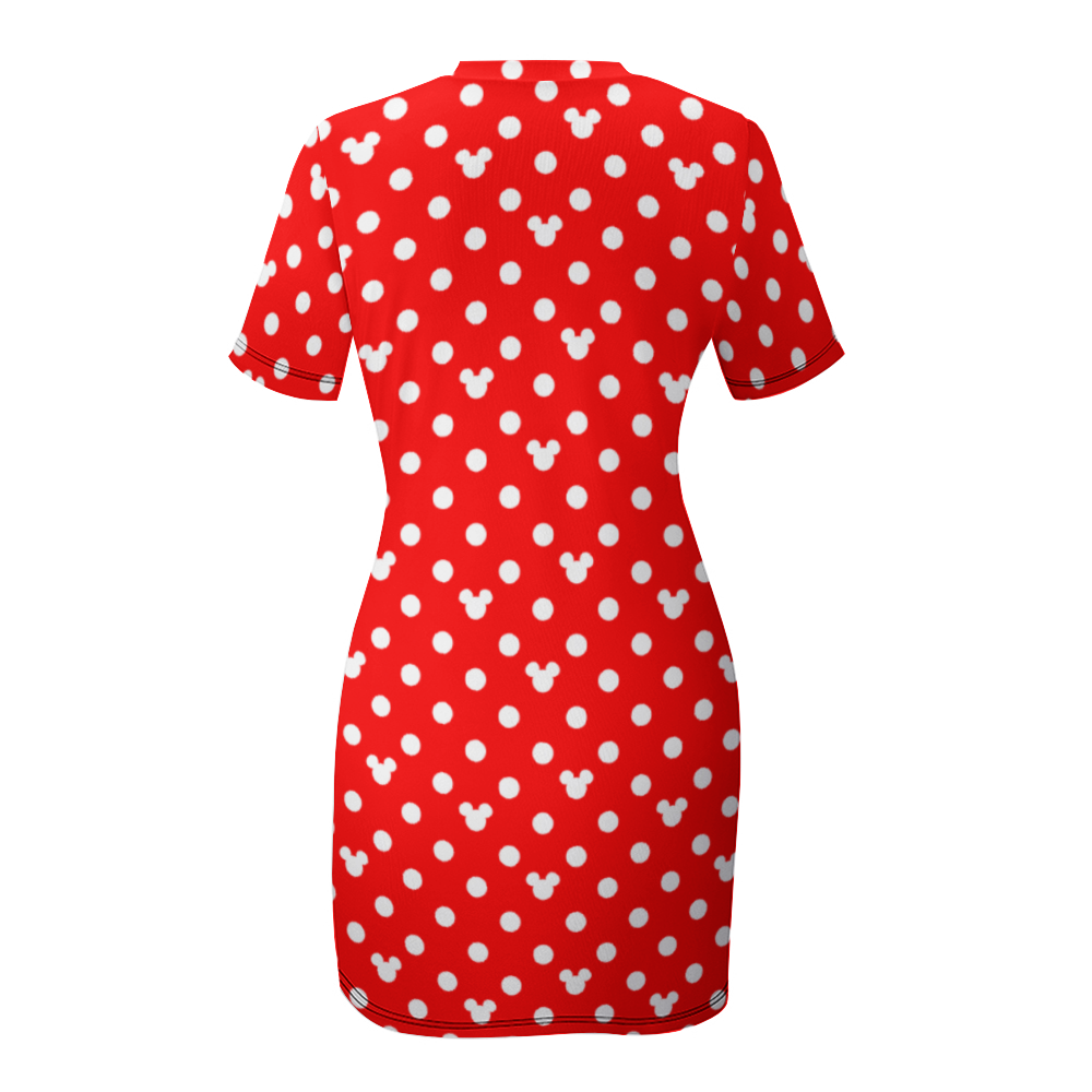 Red With White Mickey Polka Dots Women's Summer Short Dress
