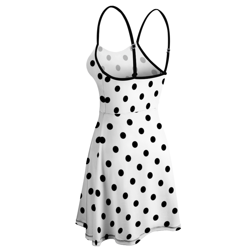 White With Black Polka Dots Women's Sling Short Dress