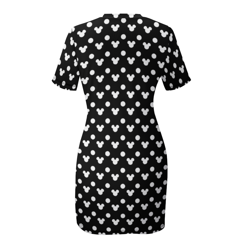 Black With White Mickey Polka Dots Women's Summer Short Dress